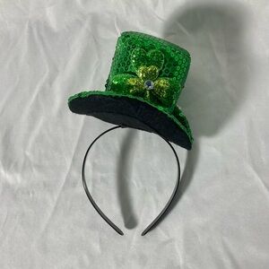 Saint Patrick’s Day Four Leaf Shamrock Clover Green Sequined Top Hat Headband